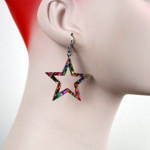 Rainbow Star Confetti Resin Star Dangle Earrings